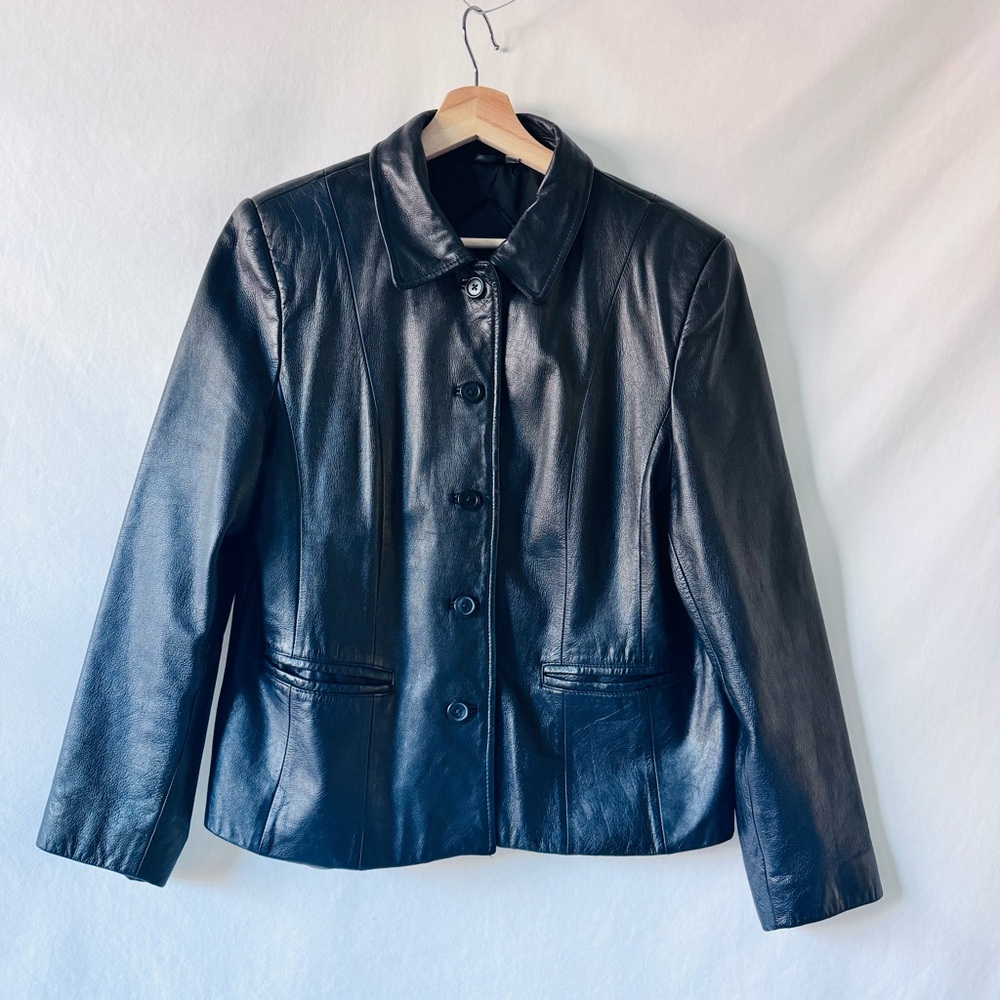 Preston & York Black Leather Button-Front Jacket - Picture 2 of 12